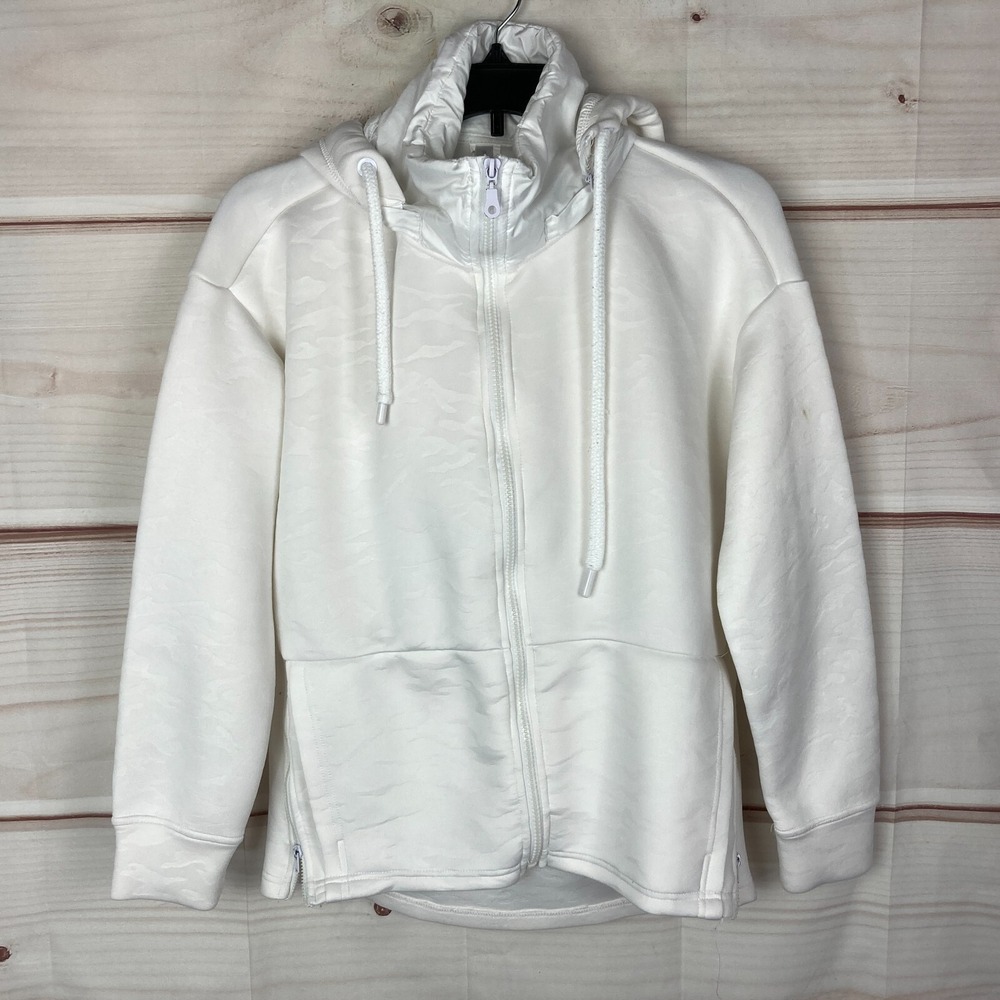 Fabletics Jacket Womens XXS White Camo Lotta Removable Hood Zip Up Long Sleeve